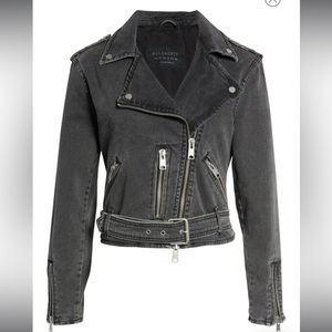 AllSaints Balfern Denim Biker Jacket Size 8